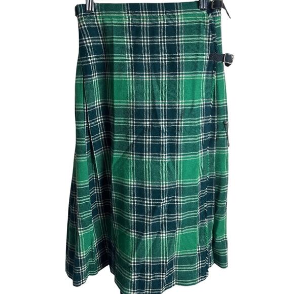 Vintage Laird-Portch Of Scotland Small Pure New Wool Green Plaid Skirt - Picture 1 of 5
